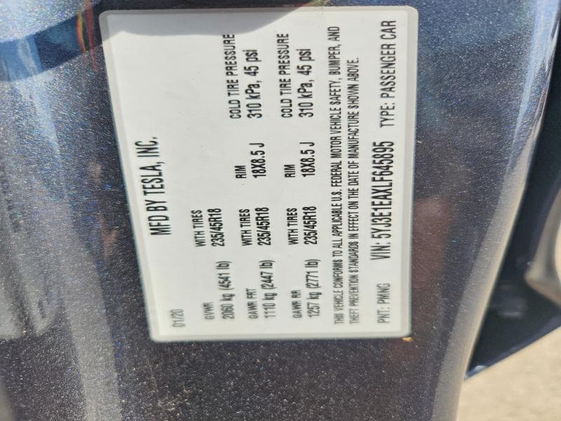 2020 TESLA MODEL 3 12