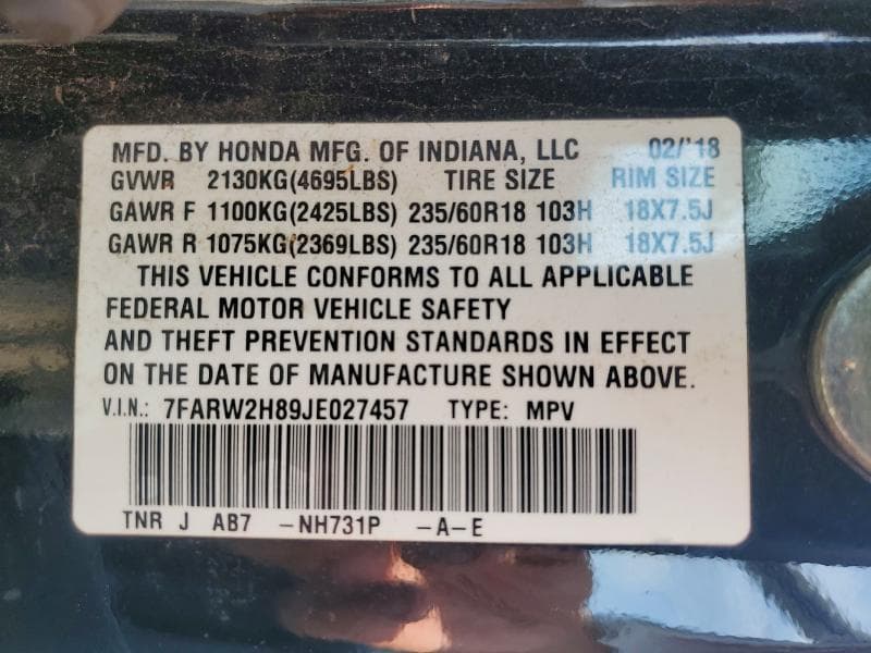 2018 HONDA CR-V EXL EXL 12