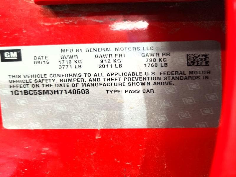 2017 CHEVROLET CRUZE LS LS 12