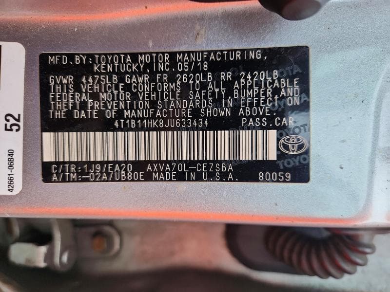 2018 TOYOTA CAMRY SE 12