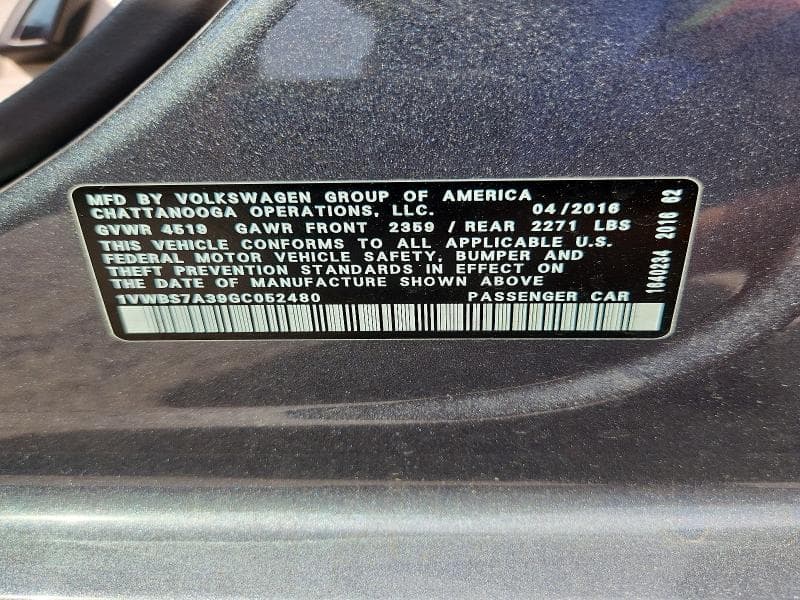 2016 VOLKSWAGEN PASSAT SE 12