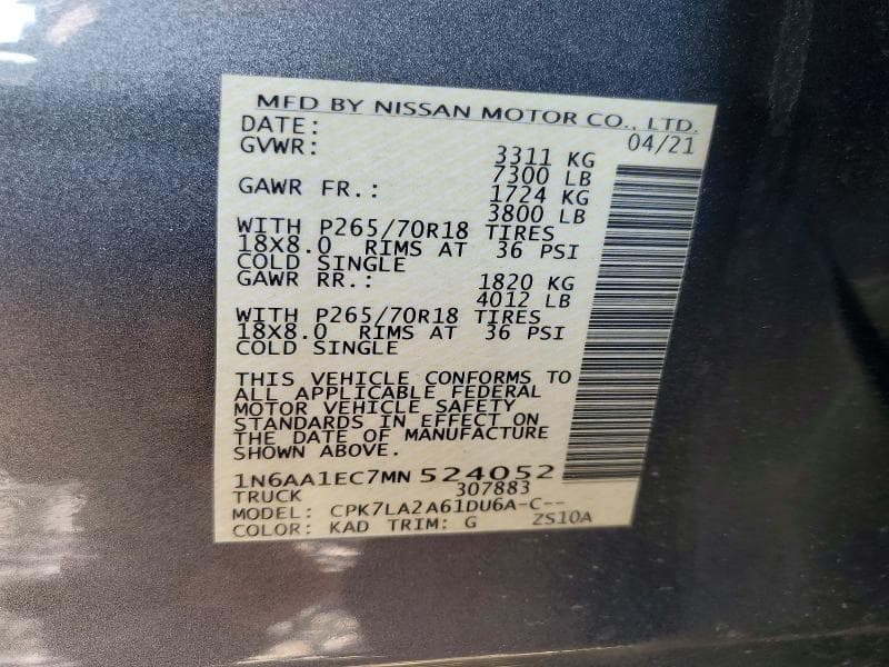 2021 NISSAN TITAN S 12