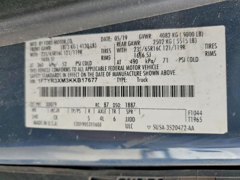 2019 FORD TRANSIT 250 DELIVERY VAN 13