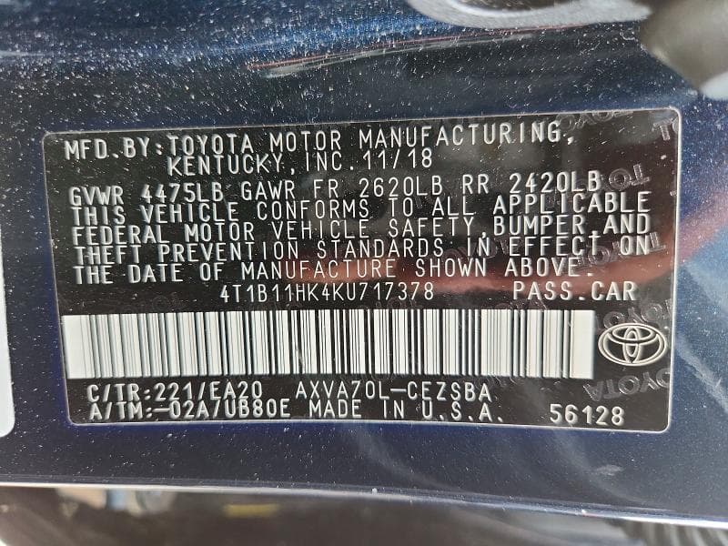 2019 TOYOTA CAMRY SE 12