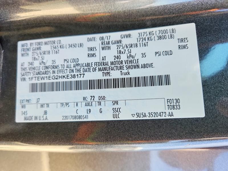 2017 FORD F150 SUPERCREW 12