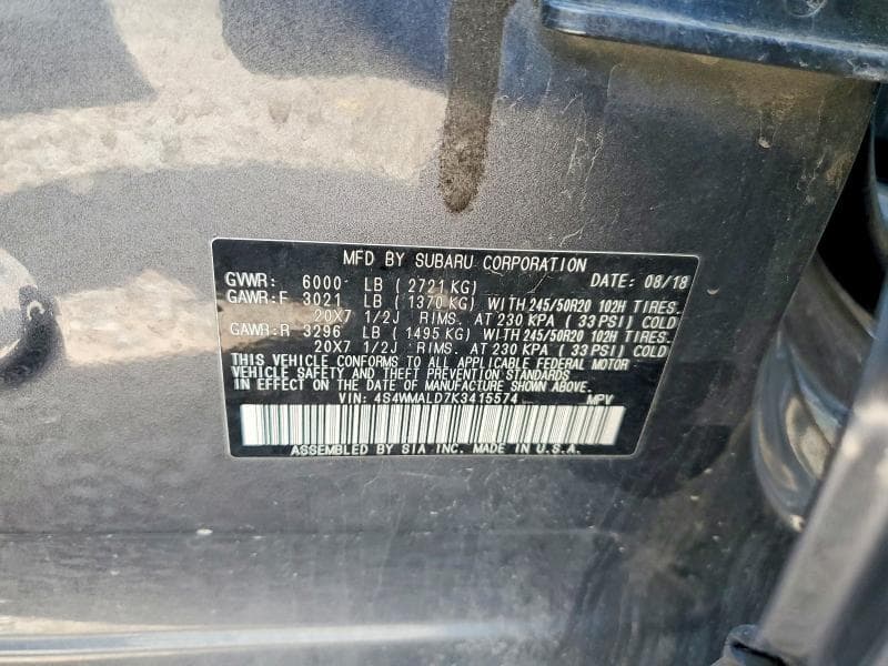 2019 SUBARU ASCENT LIMITED 13