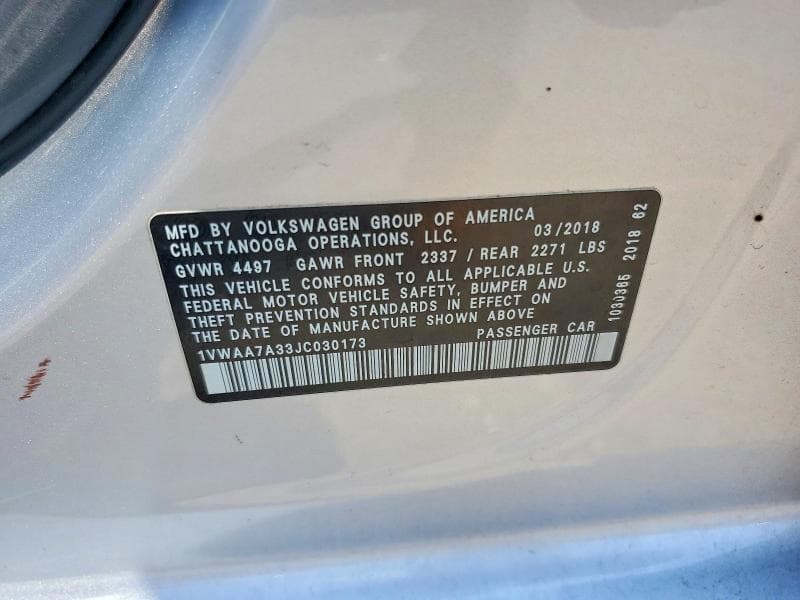 2018 VOLKSWAGEN PASSAT S 12