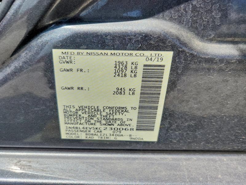 2019 NISSAN ALTIMA SL SL 12
