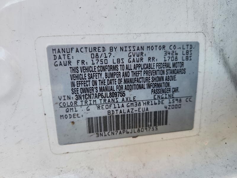2018 NISSAN VERSA S PLUS S PLUS 13