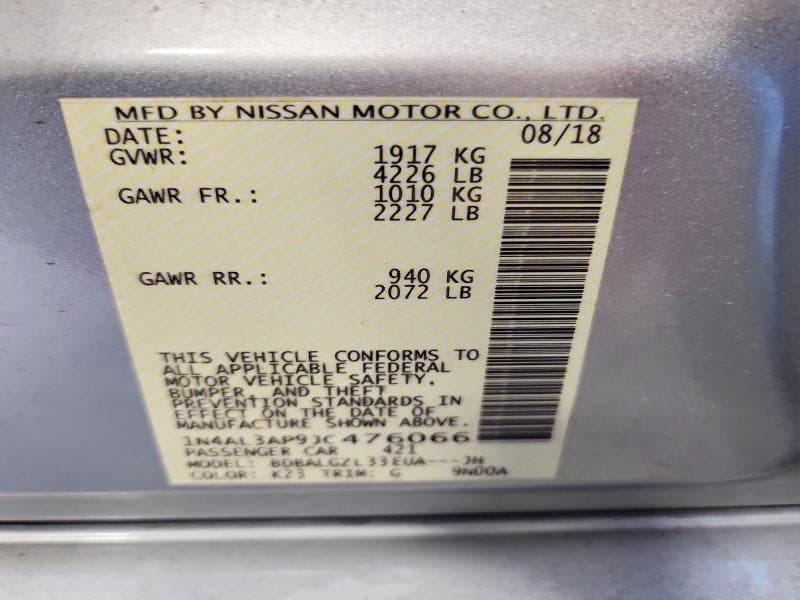 2018 NISSAN ALTIMA 2.5 S 2.5 S 12