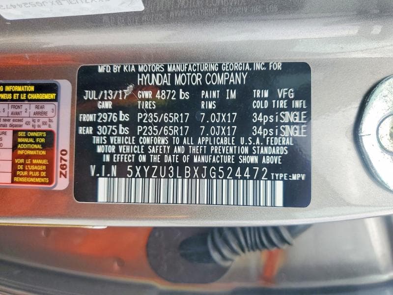 2018 HYUNDAI SANTA FE SPORT 2.4L 2.4L 13