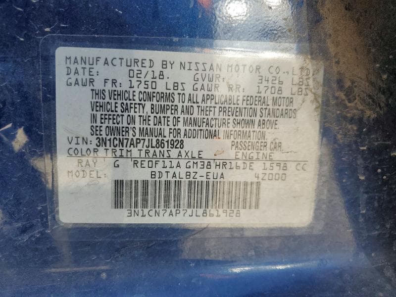 2018 NISSAN VERSA SV SV 13