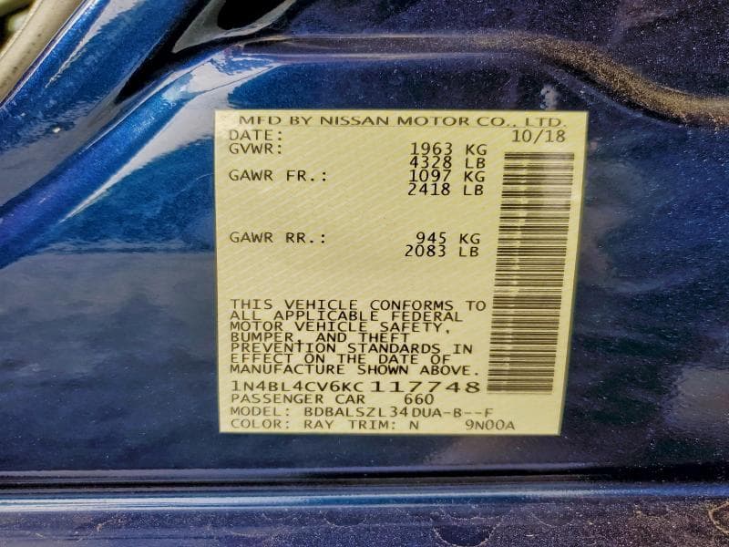 2019 NISSAN ALTIMA SR 13