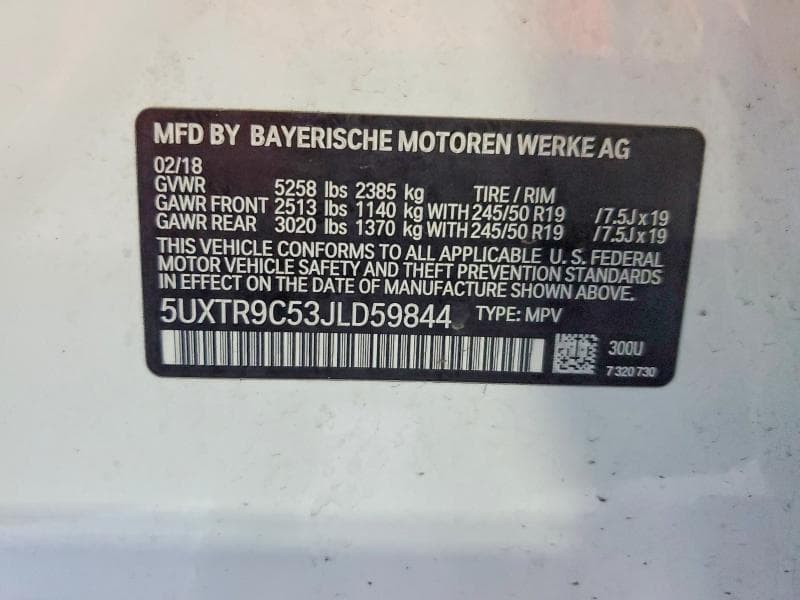 2018 BMW X3 XDRIVE30I XDRIVE30I 12