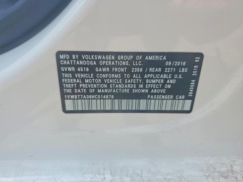 2017 VOLKSWAGEN PASSAT 12