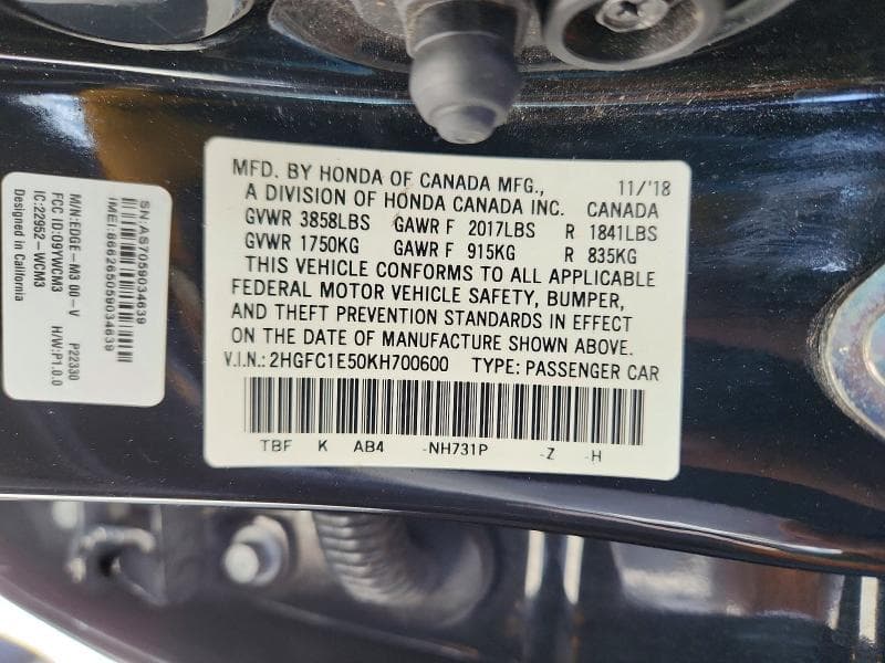 2019 HONDA CIVIC SI 13