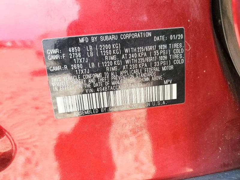 2020 SUBARU OUTBACK PREMIUM PREMIUM 12