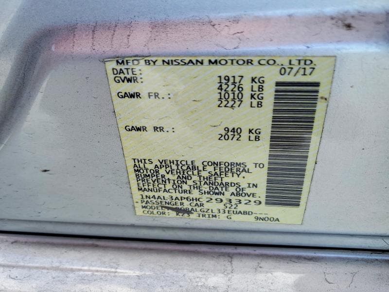 2017 NISSAN ALTIMA 2.5 S 12