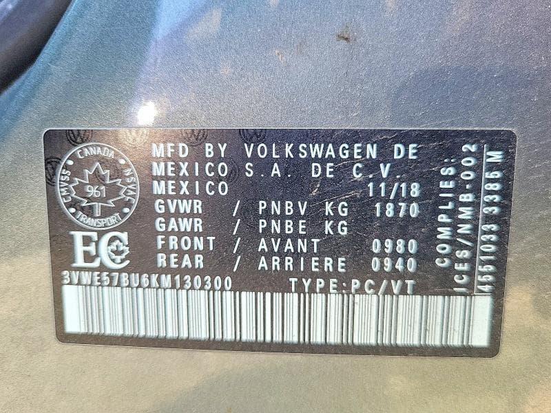 2019 VOLKSWAGEN JETTA SEL SEL 12