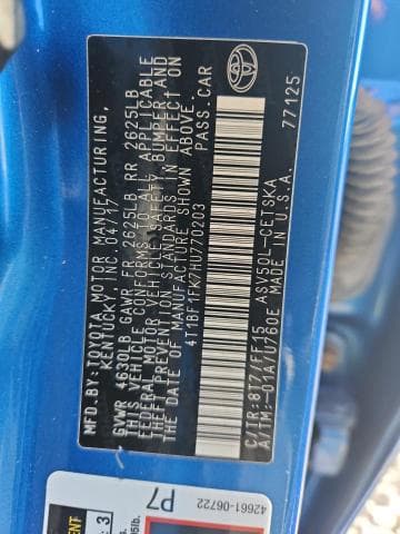 2017 TOYOTA CAMRY SE 12