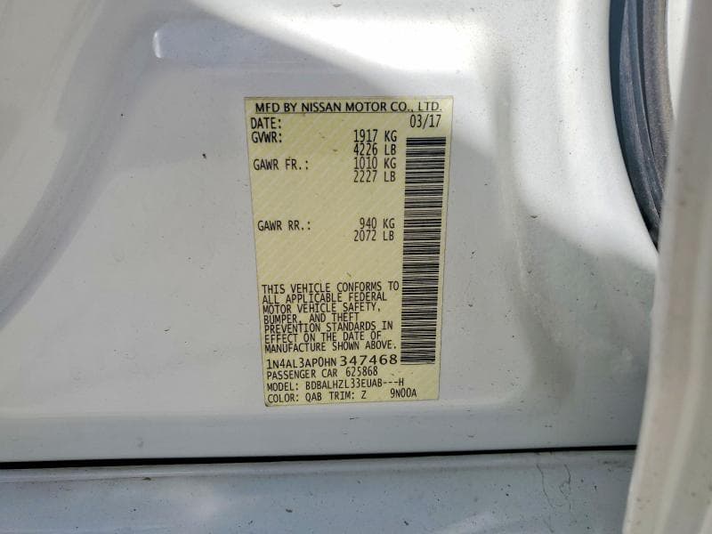 2017 NISSAN ALTIMA 2.5 SR 2.5 SR 12