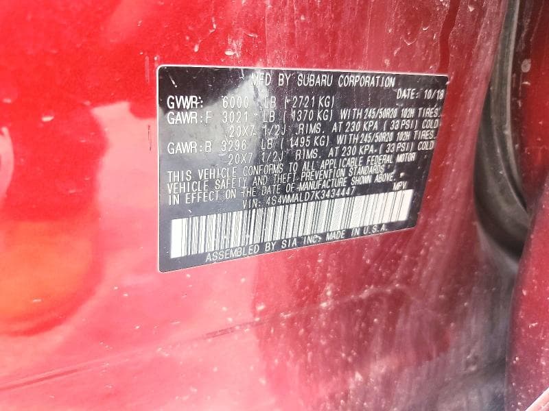 2019 SUBARU ASCENT LIMITED 12