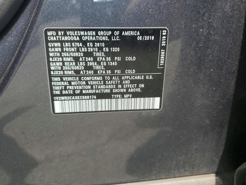 2019 VOLKSWAGEN ATLAS SE 13