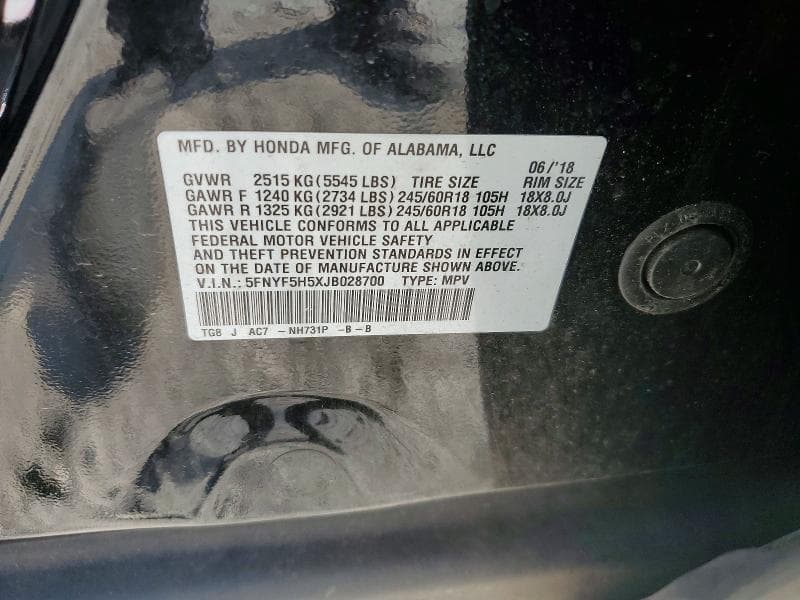 2018 HONDA PILOT EXL 13