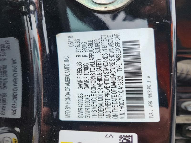 2018 HONDA ACCORD LX LX 12
