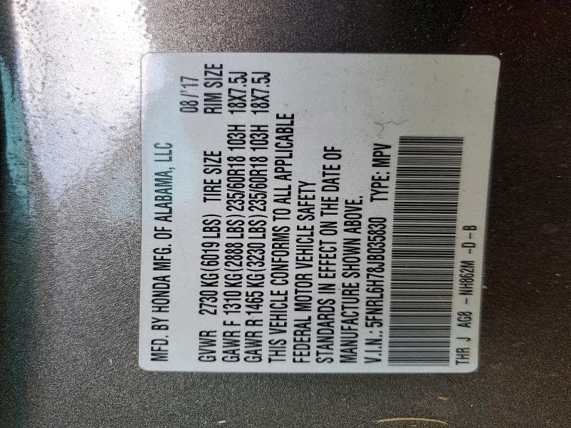 2018 HONDA ODYSSEY EXL EXL 13