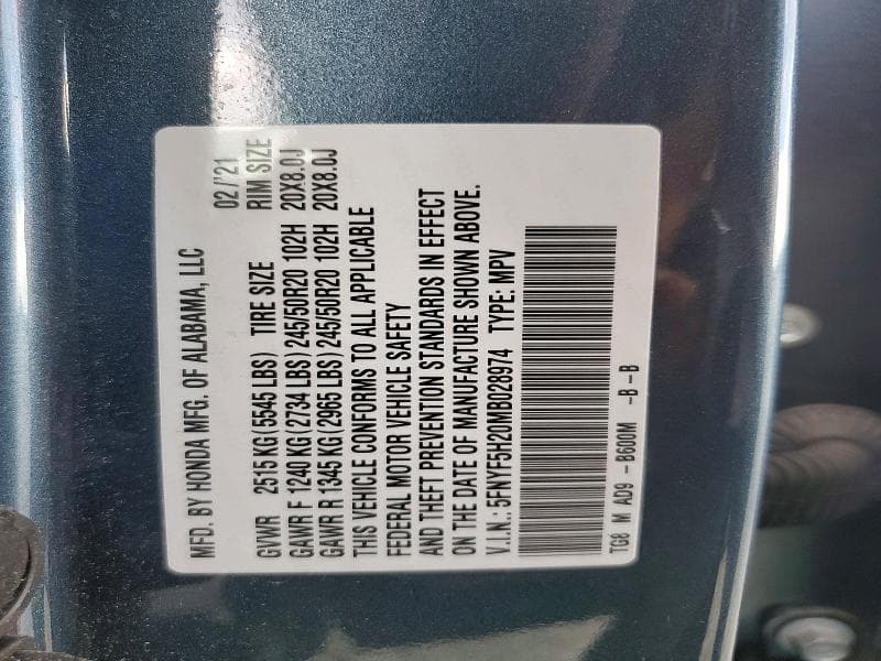 2021 HONDA PILOT SE 13