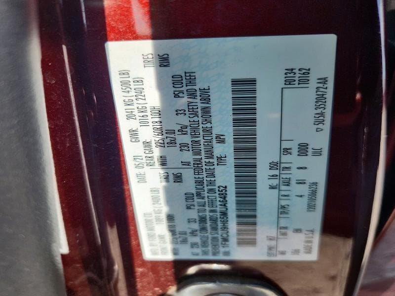 2021 FORD ESCAPE SEL SEL 12