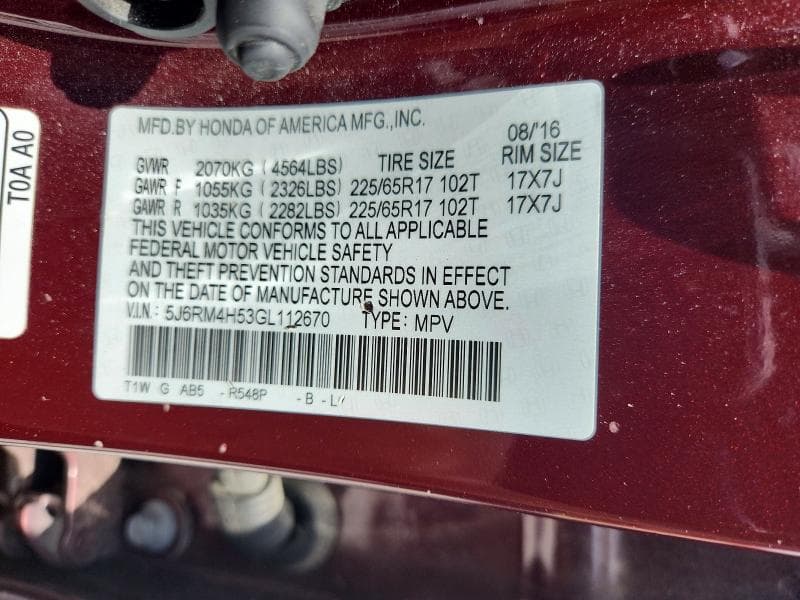 2016 HONDA CR-V EX 13