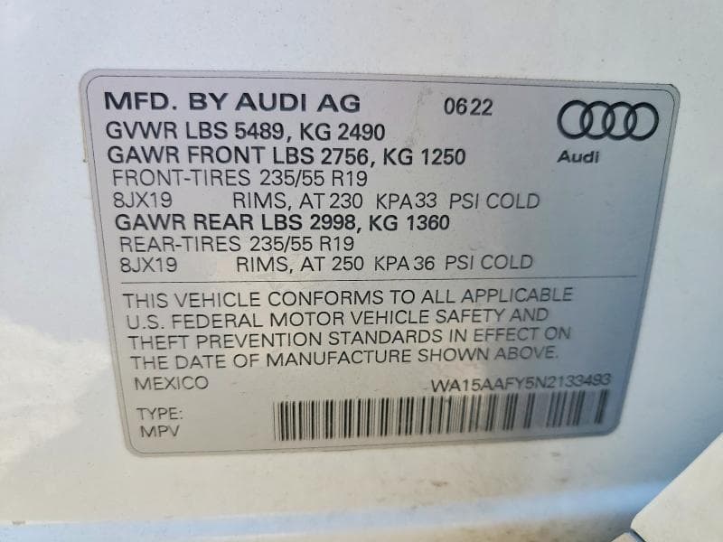 2022 AUDI Q5 SPORTBACK PRM PLS 45 14