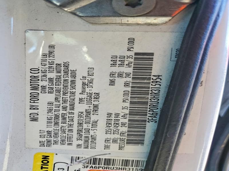2017 FORD FUSION TITANIUM HEV TITANIUM HEV 13