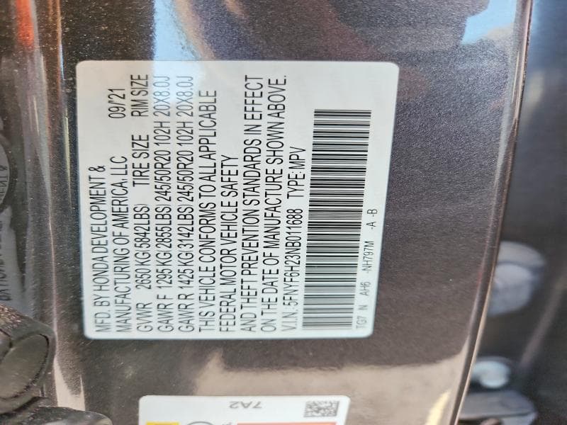2022 HONDA PILOT SE 12