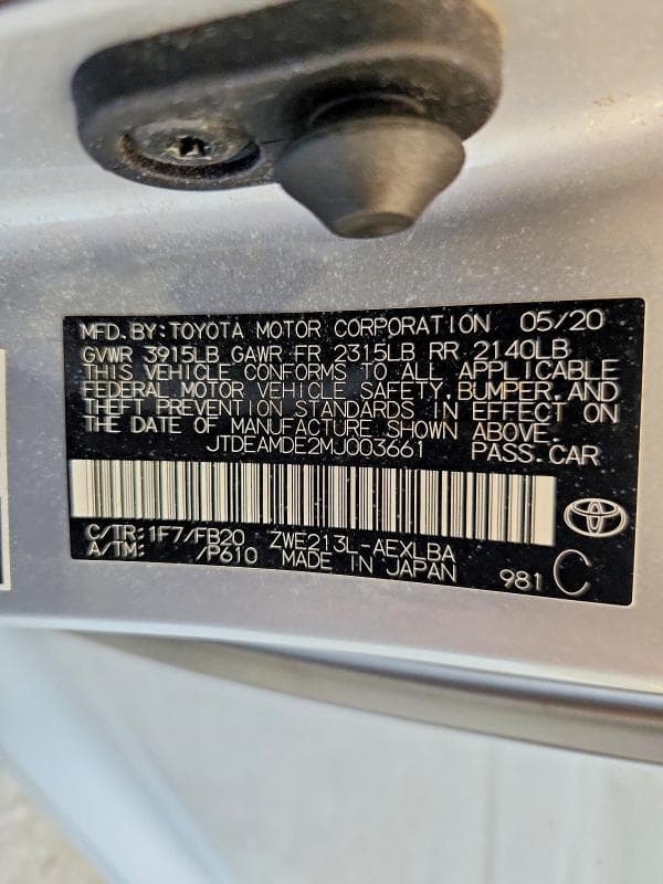 2021 TOYOTA COROLLA LE 12