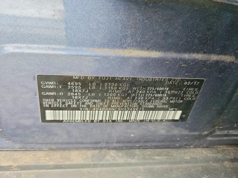 2017 SUBARU OUTBACK 2.5I LIMITED 2.5I LIMITED 12