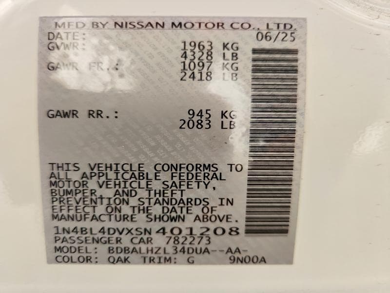 2025 NISSAN ALTIMA SV 12