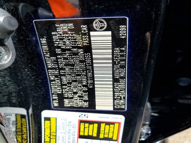 2018 TOYOTA CAMRY L 13