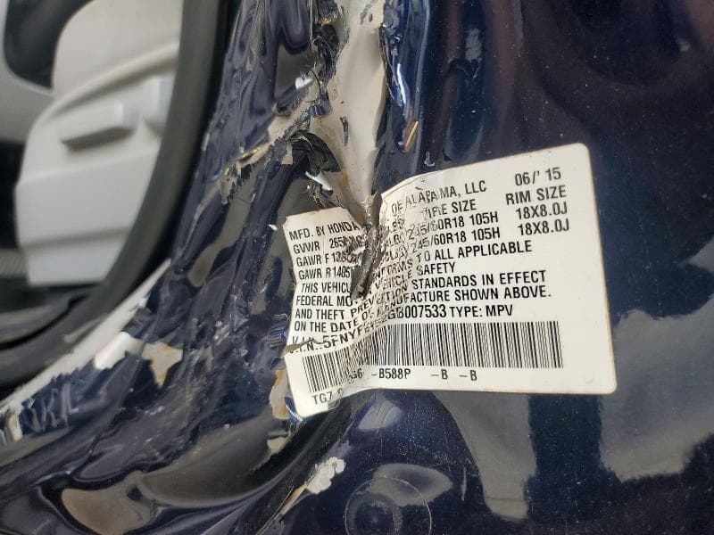 2016 HONDA PILOT EXL 12