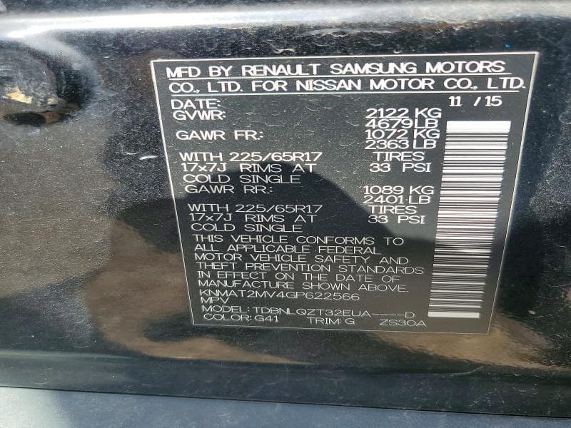 2016 NISSAN ROGUE SV SV 13
