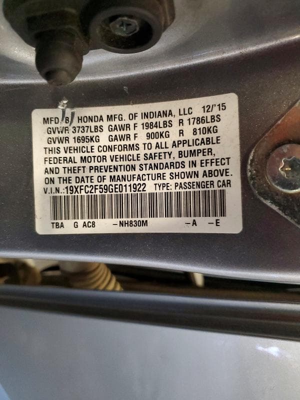 2016 HONDA CIVIC LX LX 12