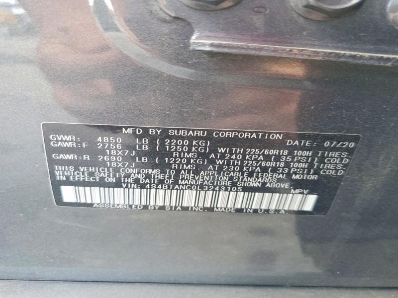 2020 SUBARU OUTBACK LIMITED 12