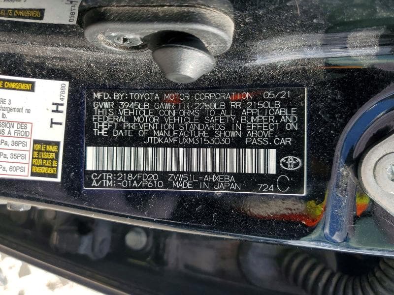 2021 TOYOTA PRIUS LE LE 12