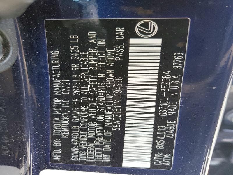 2021 LEXUS ES 350 BASE BASE 12
