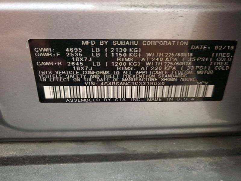 2019 SUBARU OUTBACK 2.5I LIMITED 13