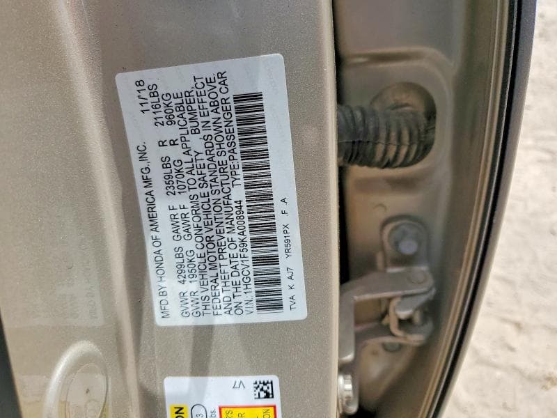 2019 HONDA ACCORD EXL 12