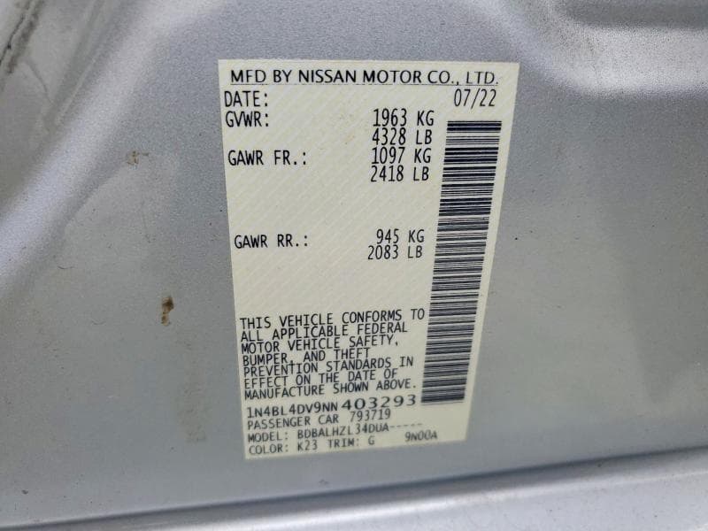2022 NISSAN ALTIMA SV 12