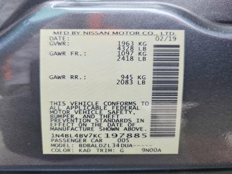 2019 NISSAN ALTIMA S 12